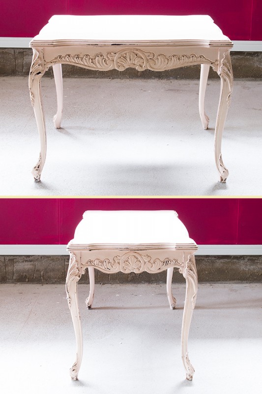 ピンク色の猫脚テーブル