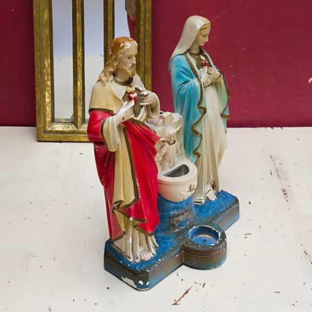 アンティークの聖人像/キリストとマリア