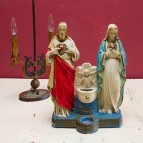 アンティークの聖人像/キリストとマリア