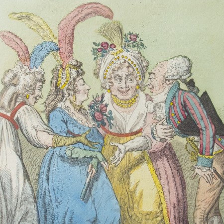 18世紀の風刺画パネル『A formal introduction to an assembly』