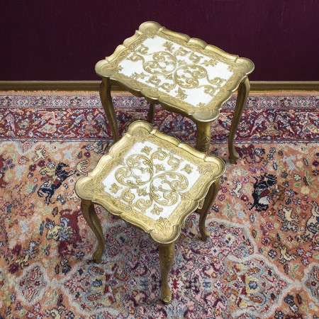 フィレンツェのネストテーブル/白×ゴールド
