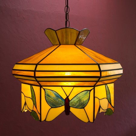 ステンドグラスのペンダントランプ/蝶とリーフモチーフ | ビンテージ家具・アンティーク家具＆照明「Kio」